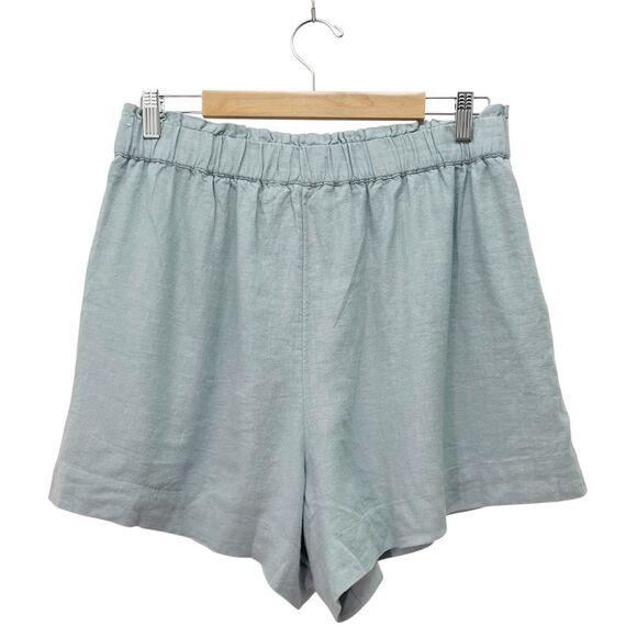 Abercrombie & Fitch Linen Blend Pull-On Shorts Blue/Green High Rise Size Large - Picture 3 of 11